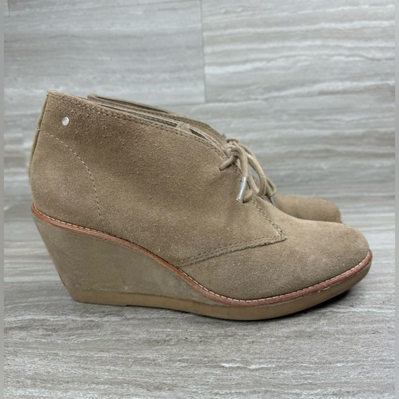 Coach Shoes - Coach Cassy Tan Suede Wedge Lace Up Booties Womens Size 8B
